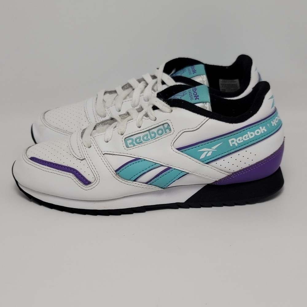 Reebok Classics Unisex Big Kids Leather Ripple MU  Sneaker White Purple Size 4